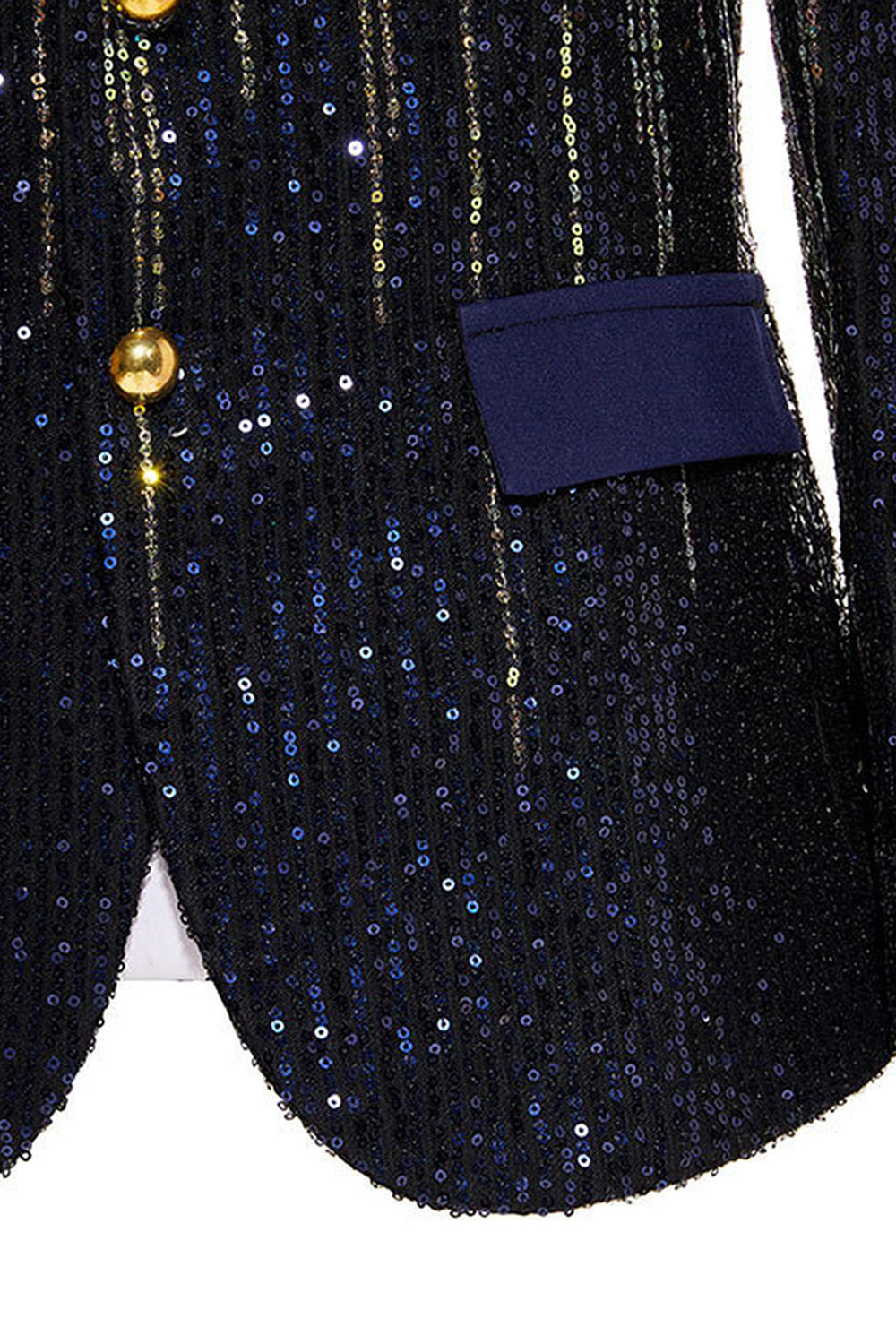 Blazer de bal noir à revers cranté à simple boutonnage avec paillettes pour hommes