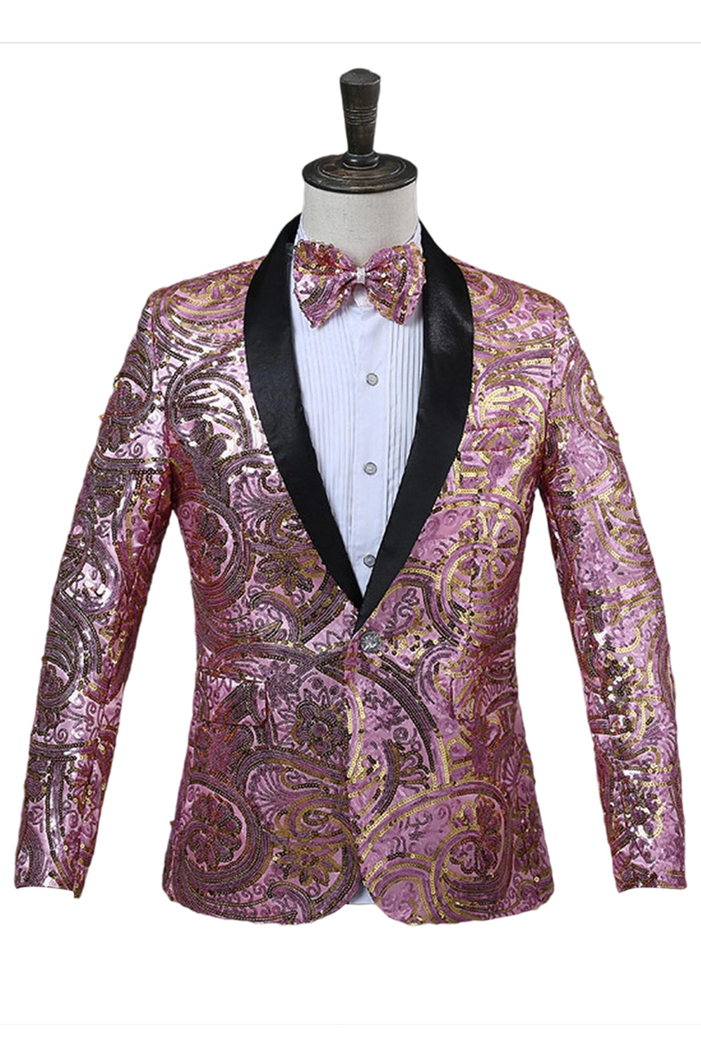 Blazer de bal à revers châle rouge à paillettes scintillantes pour homme