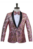 Blazer de bal à revers châle rouge à paillettes scintillantes pour homme