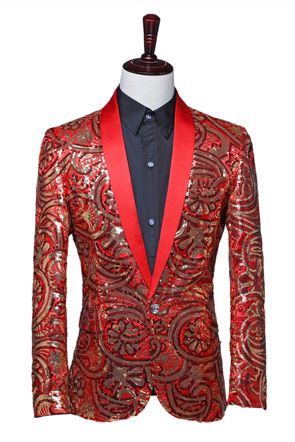Blazer de bal à revers châle rouge à paillettes scintillantes pour homme