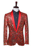 Blazer de bal à revers châle rouge à paillettes scintillantes pour homme