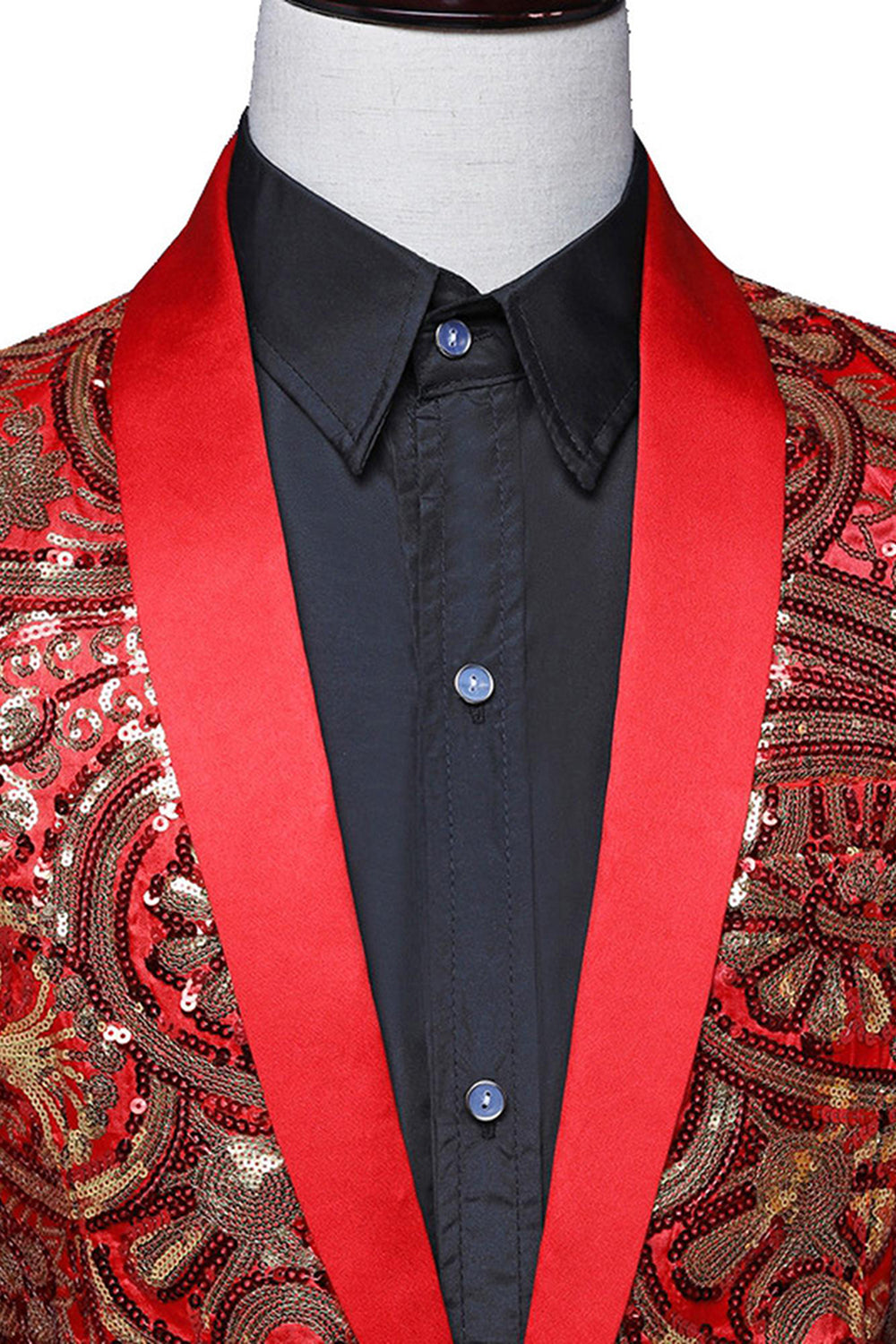 Blazer de bal à revers châle rouge à paillettes scintillantes pour homme