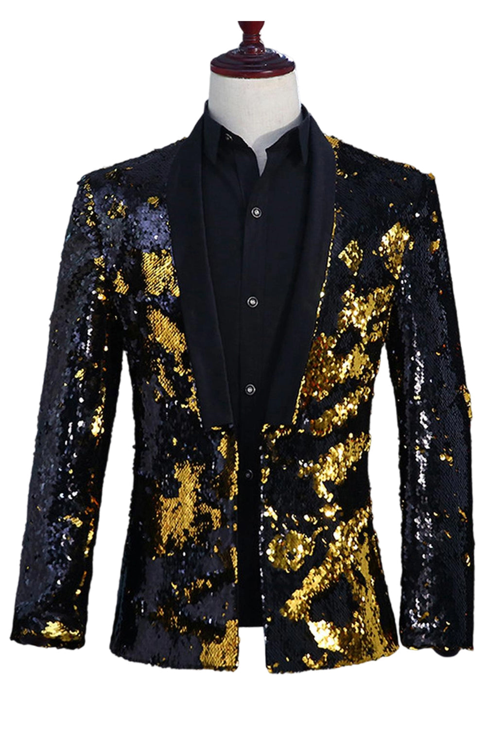 Blazer de bal pour homme à revers châle argenté et doré scintillant à paillettes