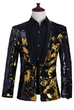 Blazer de bal pour homme à revers châle argenté et doré scintillant à paillettes