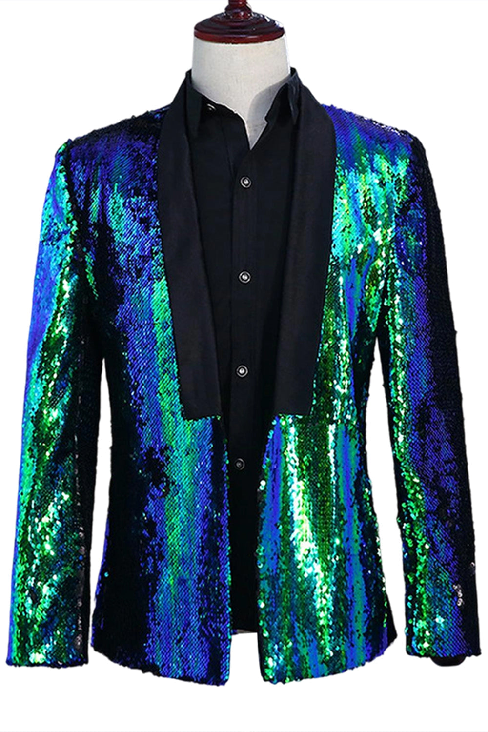 Blazer de bal pour homme à revers châle argenté et doré scintillant à paillettes