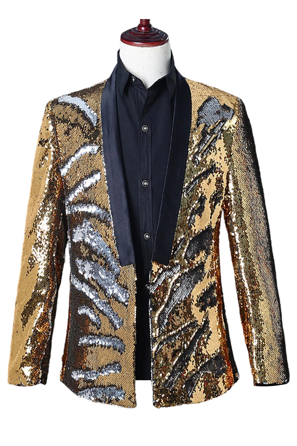 Blazer de bal pour homme à revers châle argenté et doré scintillant à paillettes