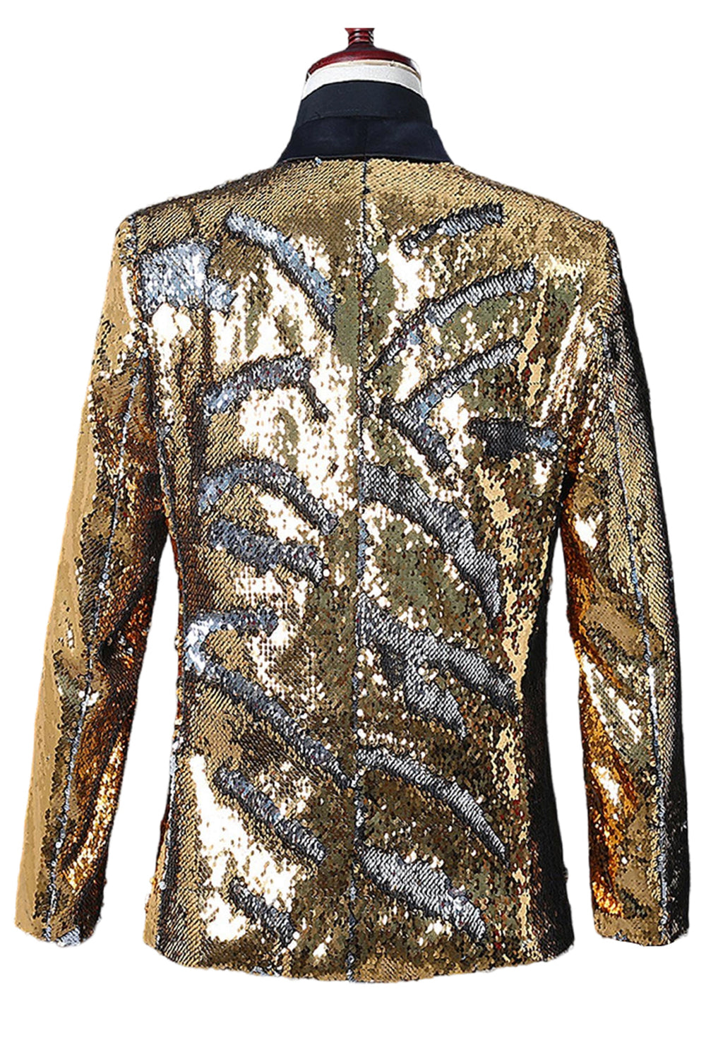 Blazer de bal pour homme à revers châle argenté et doré scintillant à paillettes