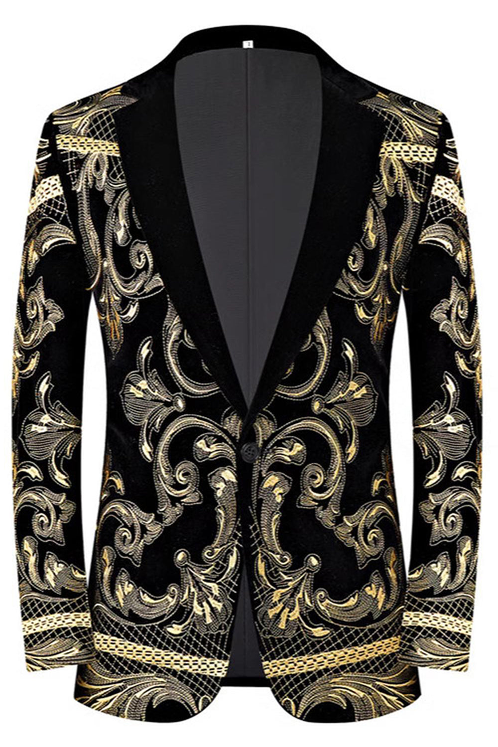 Costumes de bal 2 pièces en jacquard doré à revers crantés pour hommes