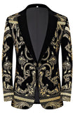 Costumes de bal 2 pièces en jacquard doré à revers crantés pour hommes