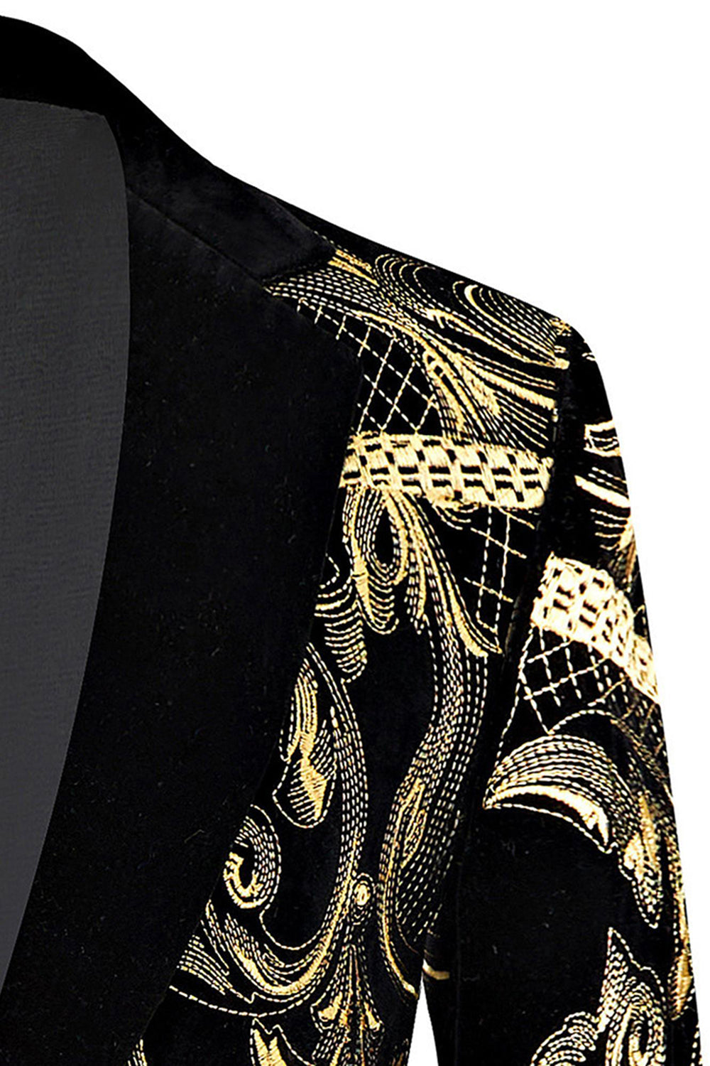 Costumes de bal 2 pièces en jacquard doré à revers crantés pour hommes