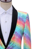 Blazer de bal pour homme scintillant à revers châle arc-en-ciel avec paillettes