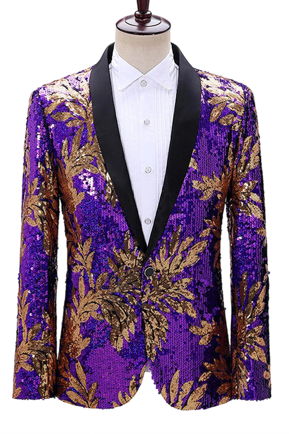 Blazer de bal pour homme à revers châle vert et bleu scintillant à un bouton