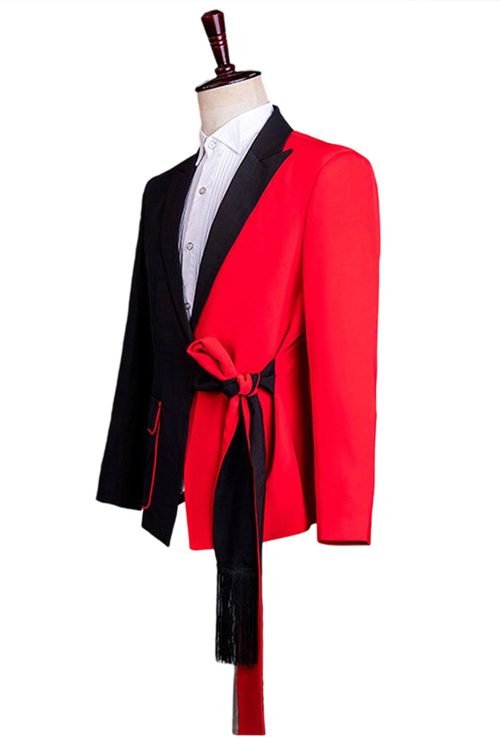 Noir et rouge Costume 2 pièces à revers en pointe avec ceinture