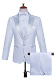 Costume de bal pour hommes 2 pièces à un bouton blanc avec perles