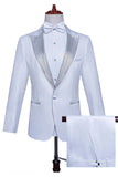 Costume de bal pour hommes 2 pièces à un bouton blanc avec perles