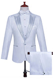Costume de bal pour hommes 2 pièces à un bouton blanc avec perles