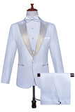 Costume de bal pour hommes 2 pièces à un bouton blanc avec perles