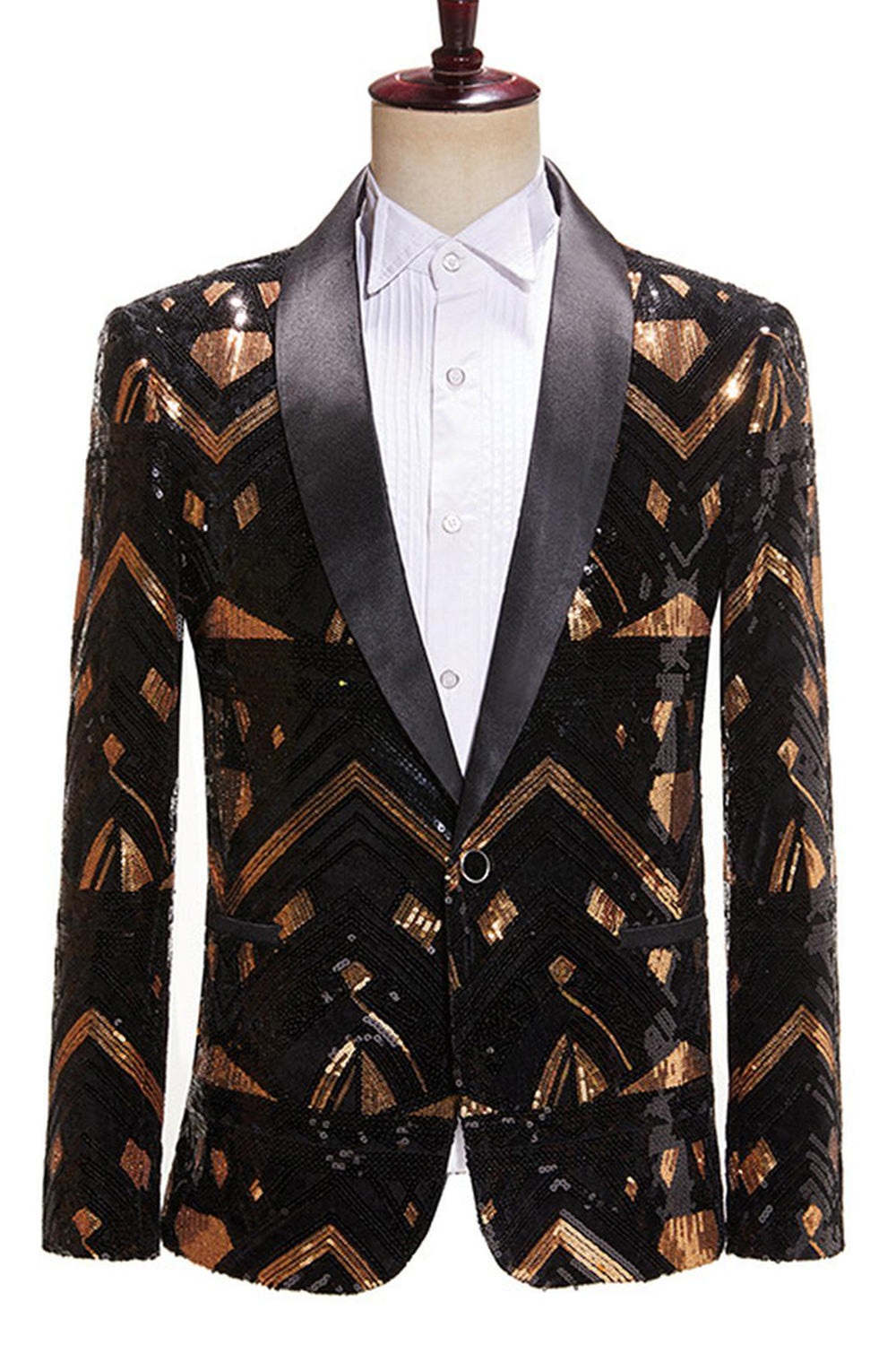 Blazer de bal à revers à sequins noirs et dorés pour hommes