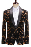 Blazer de bal à revers à sequins noirs et dorés pour hommes