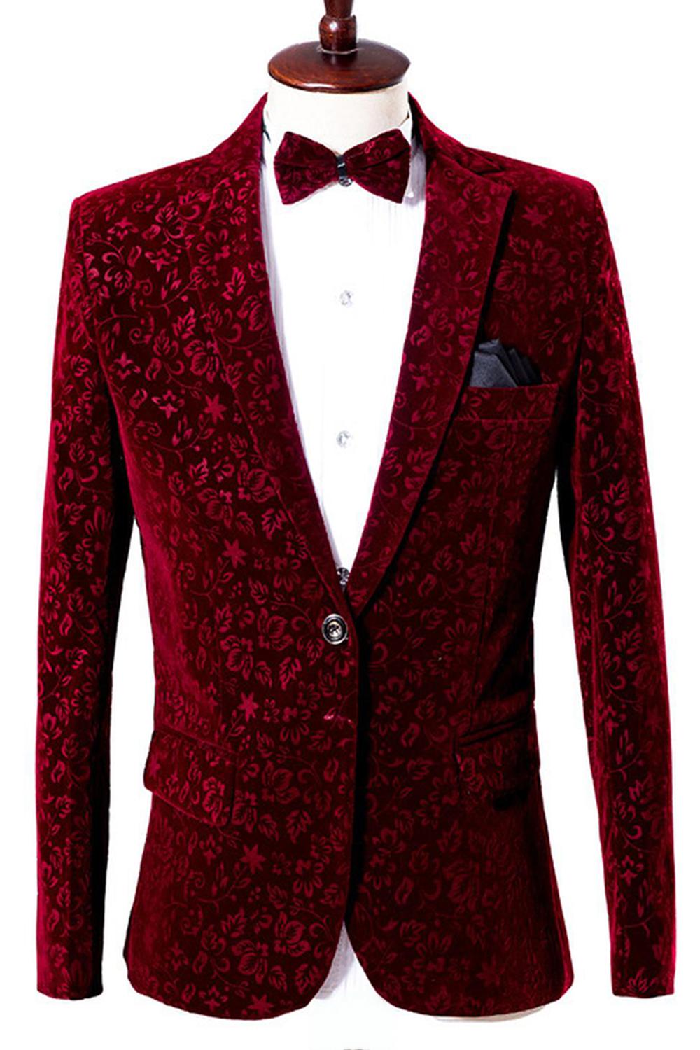 Blazer de bal pour homme à revers cranté rouge Slim Fit One Button