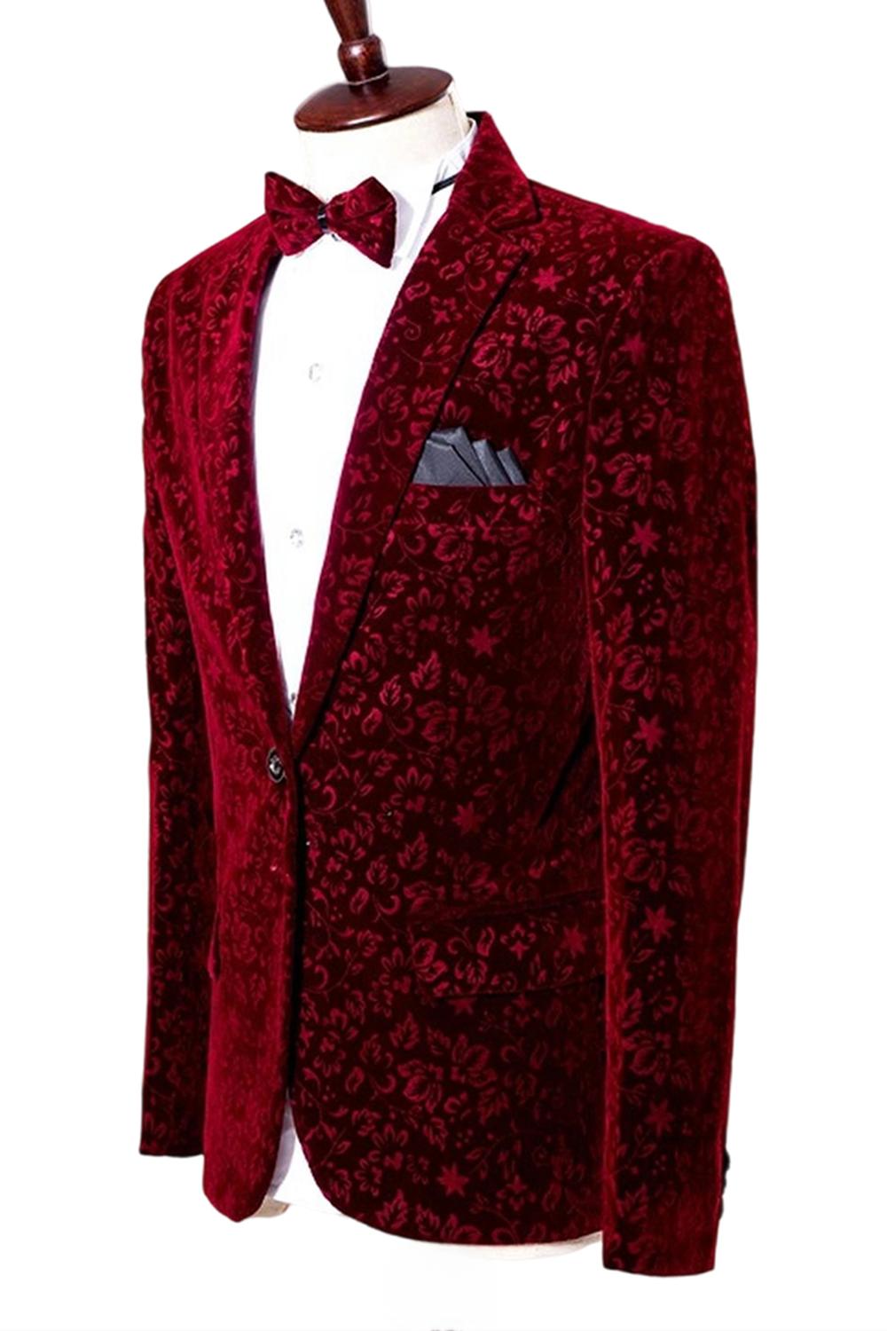 Blazer de bal pour homme à revers cranté rouge Slim Fit One Button