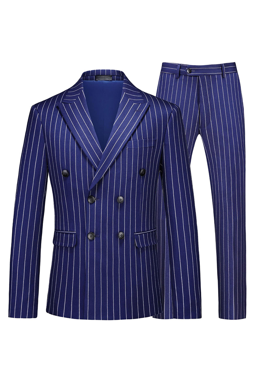 Blue Peak Lapel Striped 2 pièces Hommes Costumes