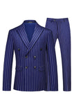 Blue Peak Lapel Striped 2 pièces Hommes Costumes