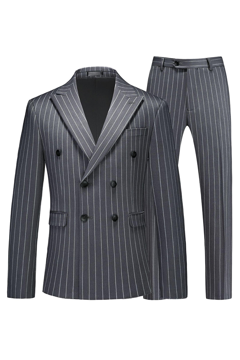 Blue Peak Lapel Striped 2 pièces Hommes Costumes