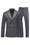 Blue Peak Lapel Striped 2 pièces Hommes Costumes