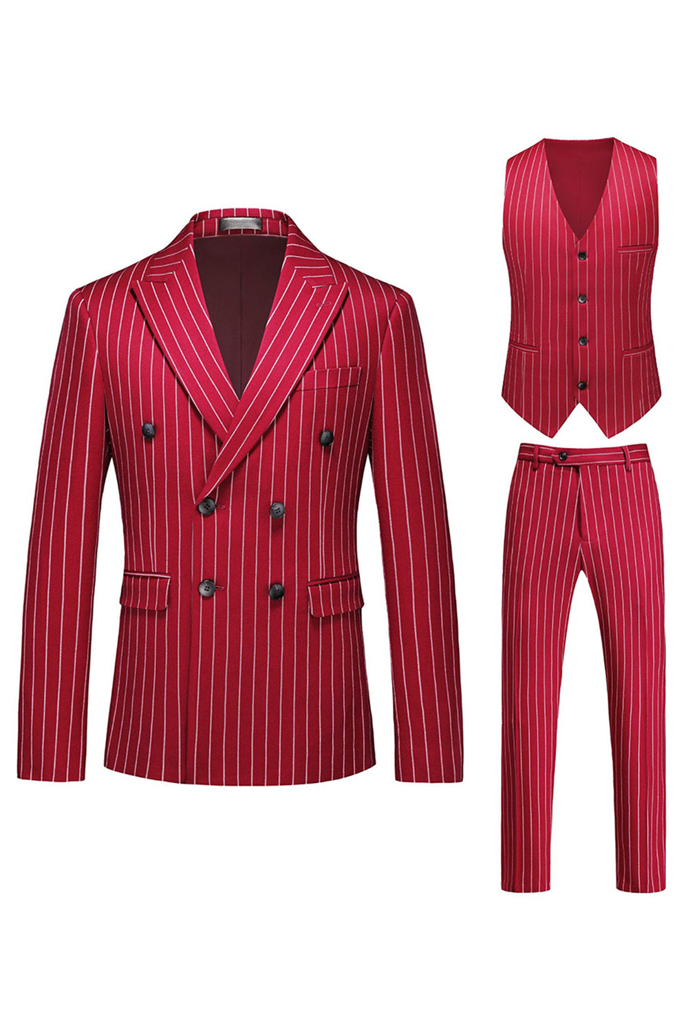 Rayures rouges Peak Lapel Hommes 3 pièces Costumes