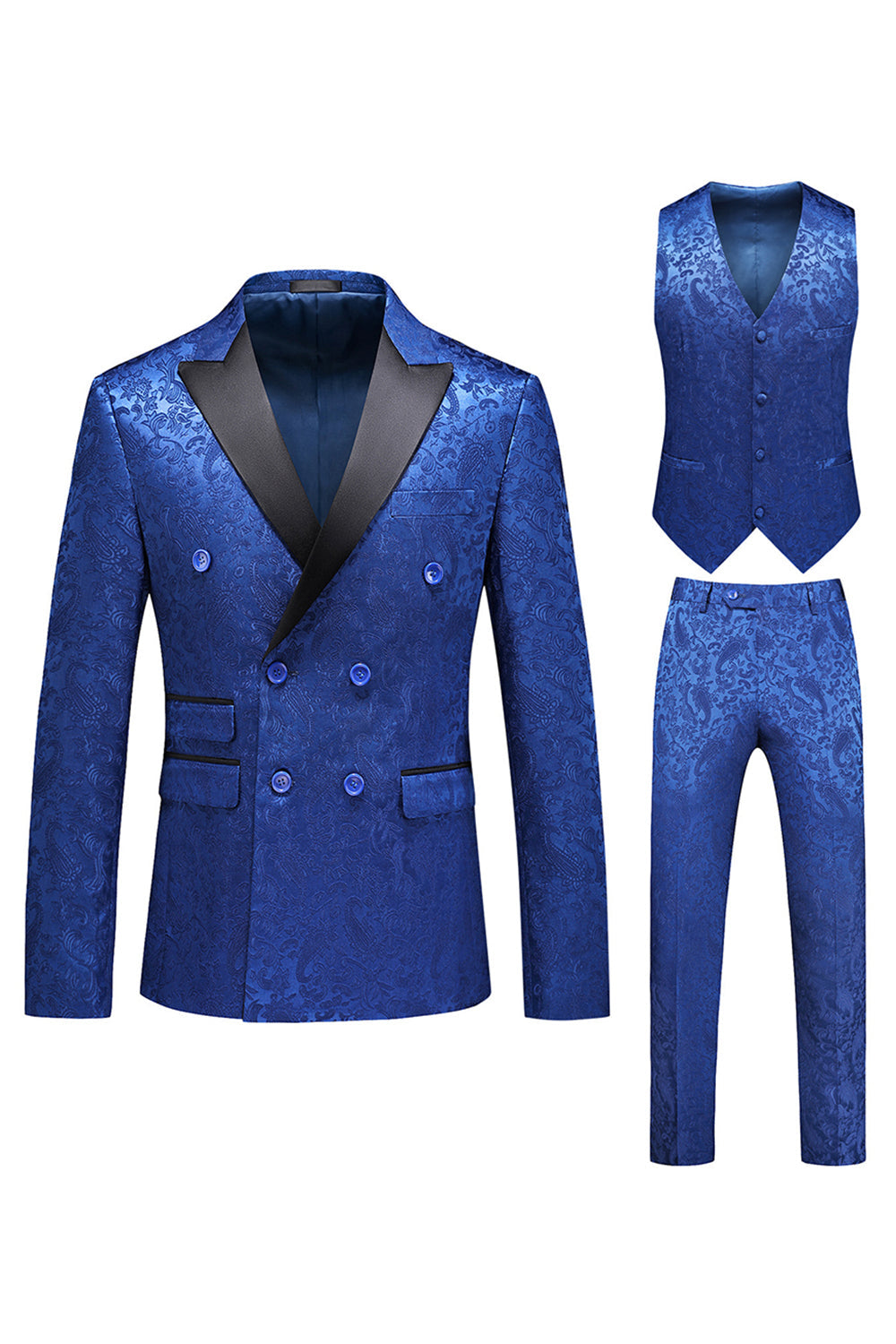 Imprimé rose Peak Lapel 3-Piece Hommes Costumes de bal