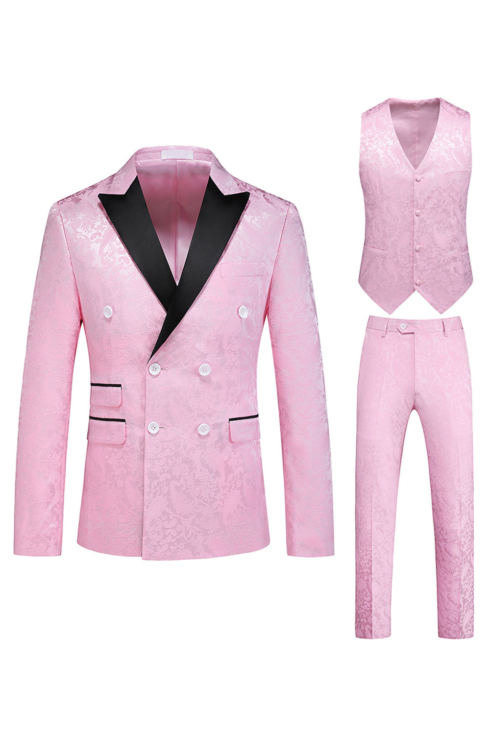 Imprimé rose Peak Lapel 3-Piece Hommes Costumes de bal
