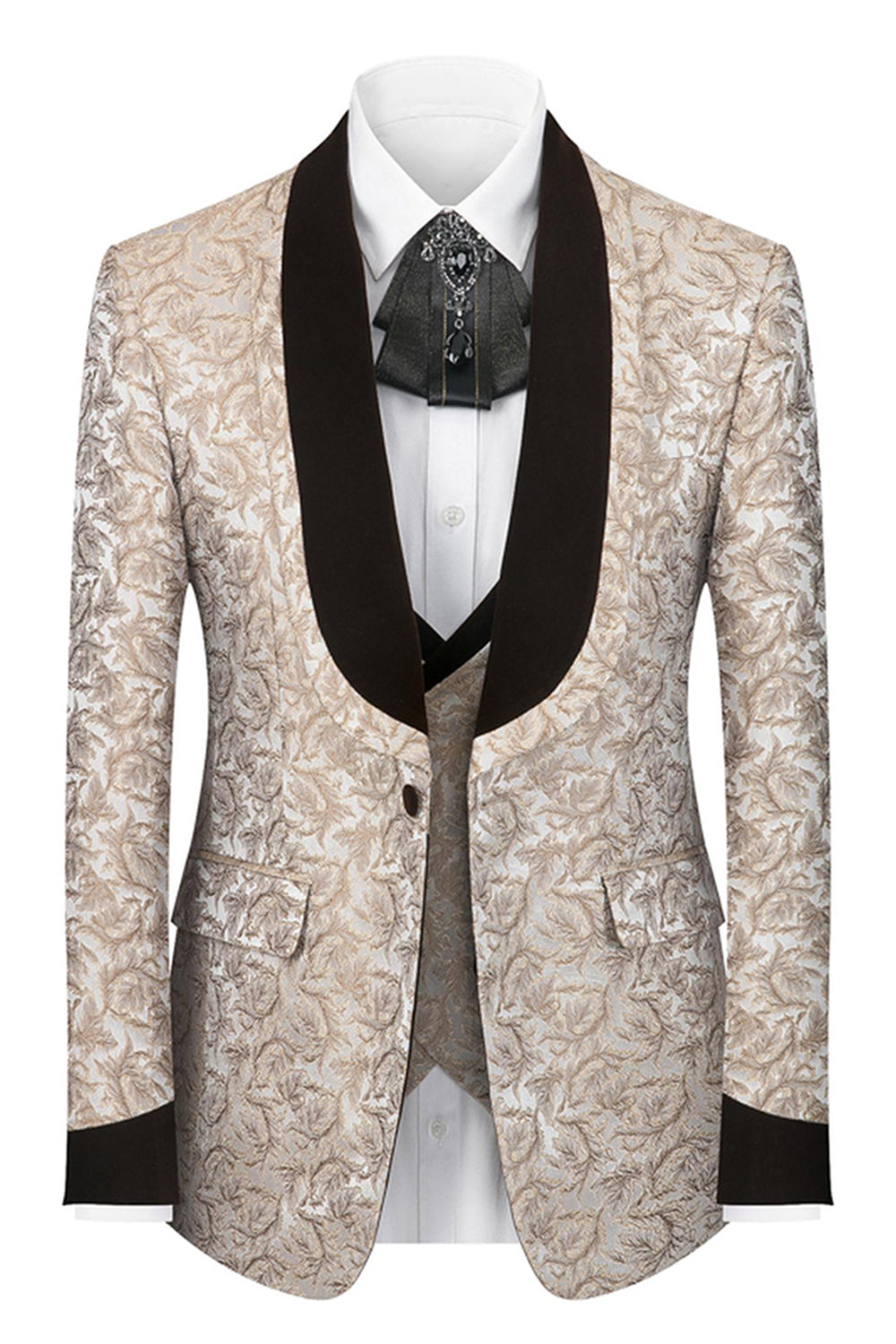 Noir Châle Revers Un Bouton 3 Pièces Hommes Costumes