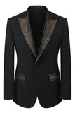 Noir Peak Lapel Perlé 3 Pièces Hommes Costumes