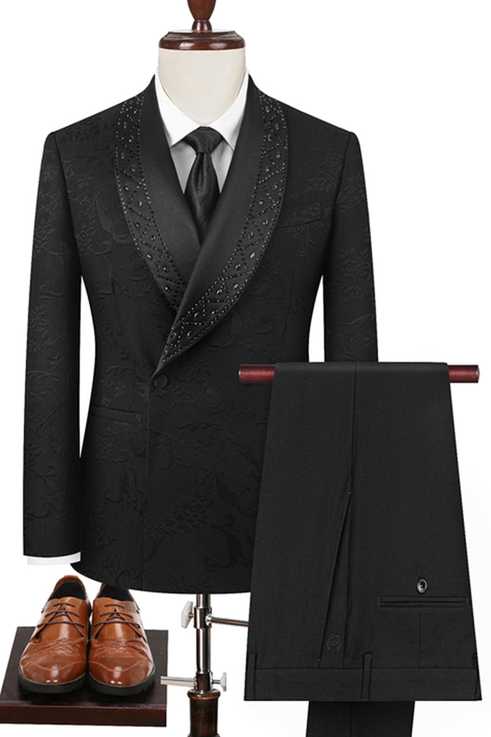 Blanc Châle Revers 2 pièces Hommes Costumes avec Perles