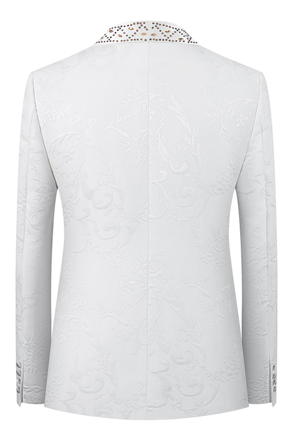 Blanc Châle Revers 2 pièces Hommes Costumes avec Perles