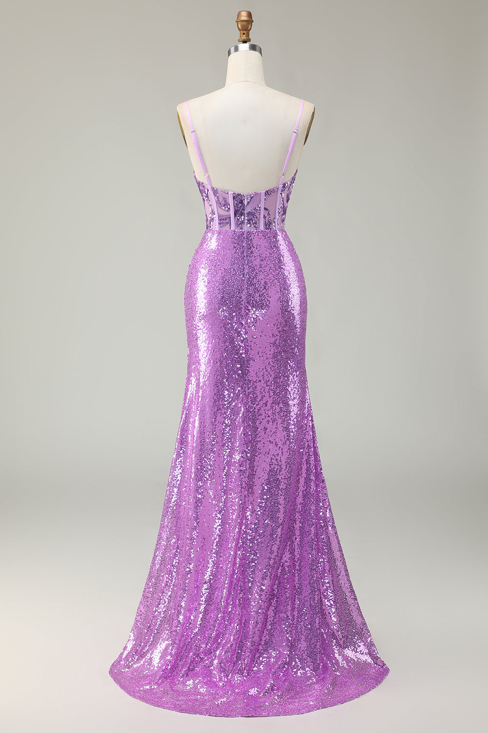 Sirène scintillante violet Corset Applique Robe de soirée avec fente