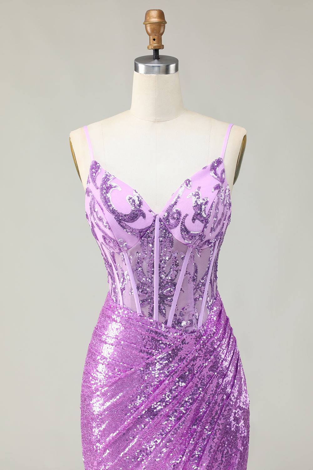 Sirène scintillante violet Corset Applique Robe de soirée avec fente