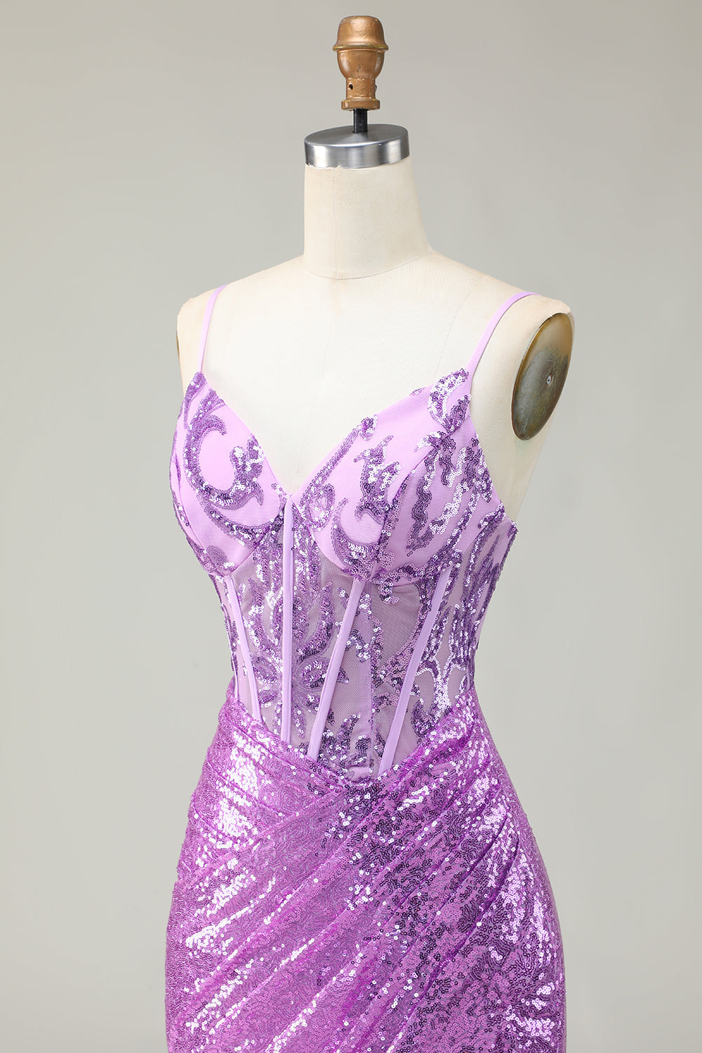 Sirène scintillante violet Corset Applique Robe de soirée avec fente