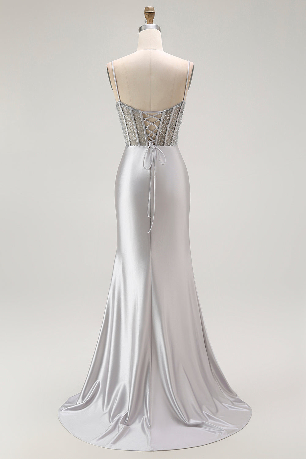 Sirène rouge spaghetti bretelles Corset plissé longue Robe de soirée avec fente