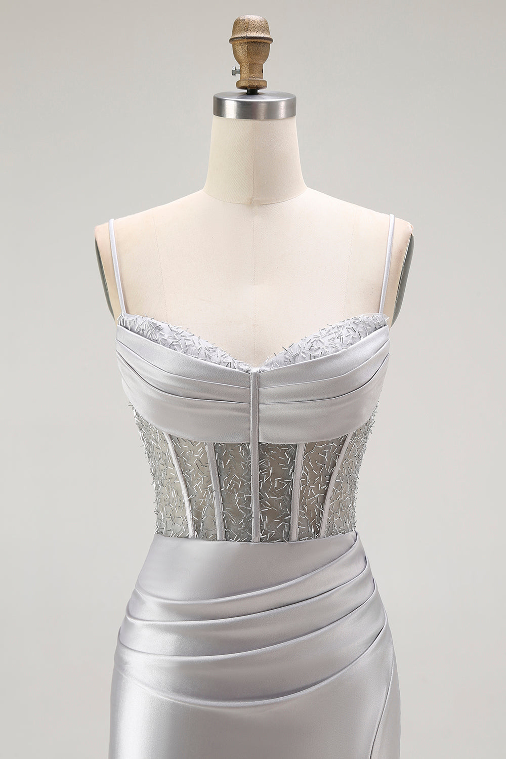 Sirène rouge spaghetti bretelles Corset plissé longue Robe de soirée avec fente