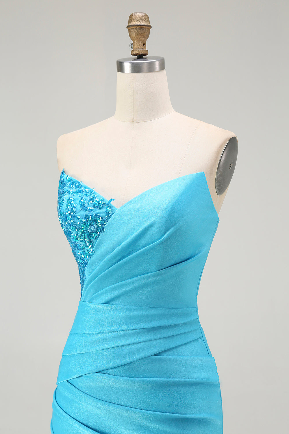 Robe de soirée longue plissée plissée sirène sirène bleue scintillante avec fente