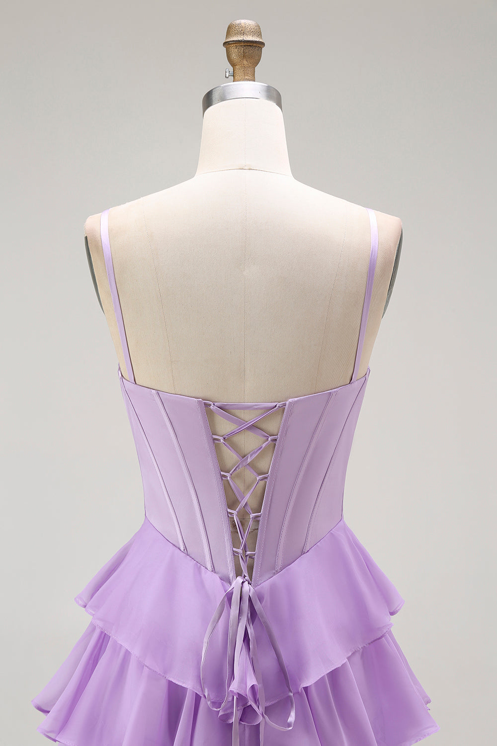 Violet A-ligne perlé Corset à volants Robe de soirée longue avec lacets dans le dos