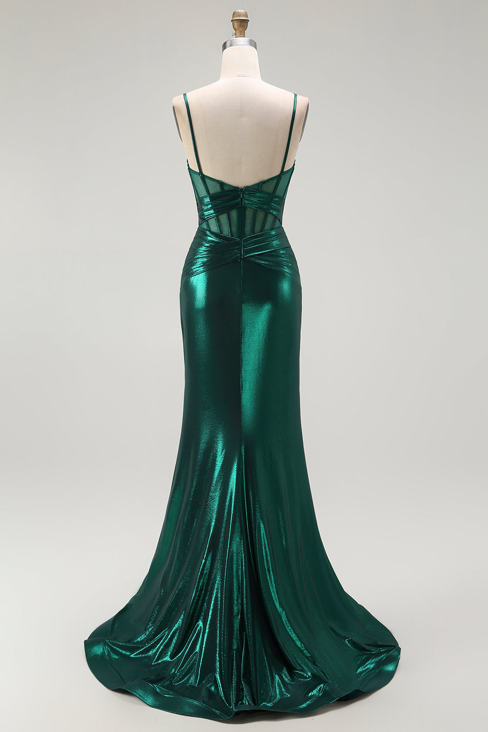 Vert foncé Sirène Métallisé Plissé Corset Longue Robe de soirée Avec Fente