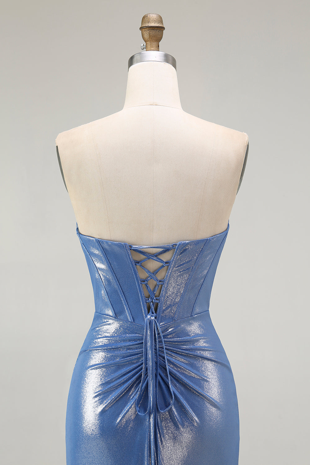 Sirène Corset Paillettes Sweetheart Robe de soirée bleue perlée avec fente
