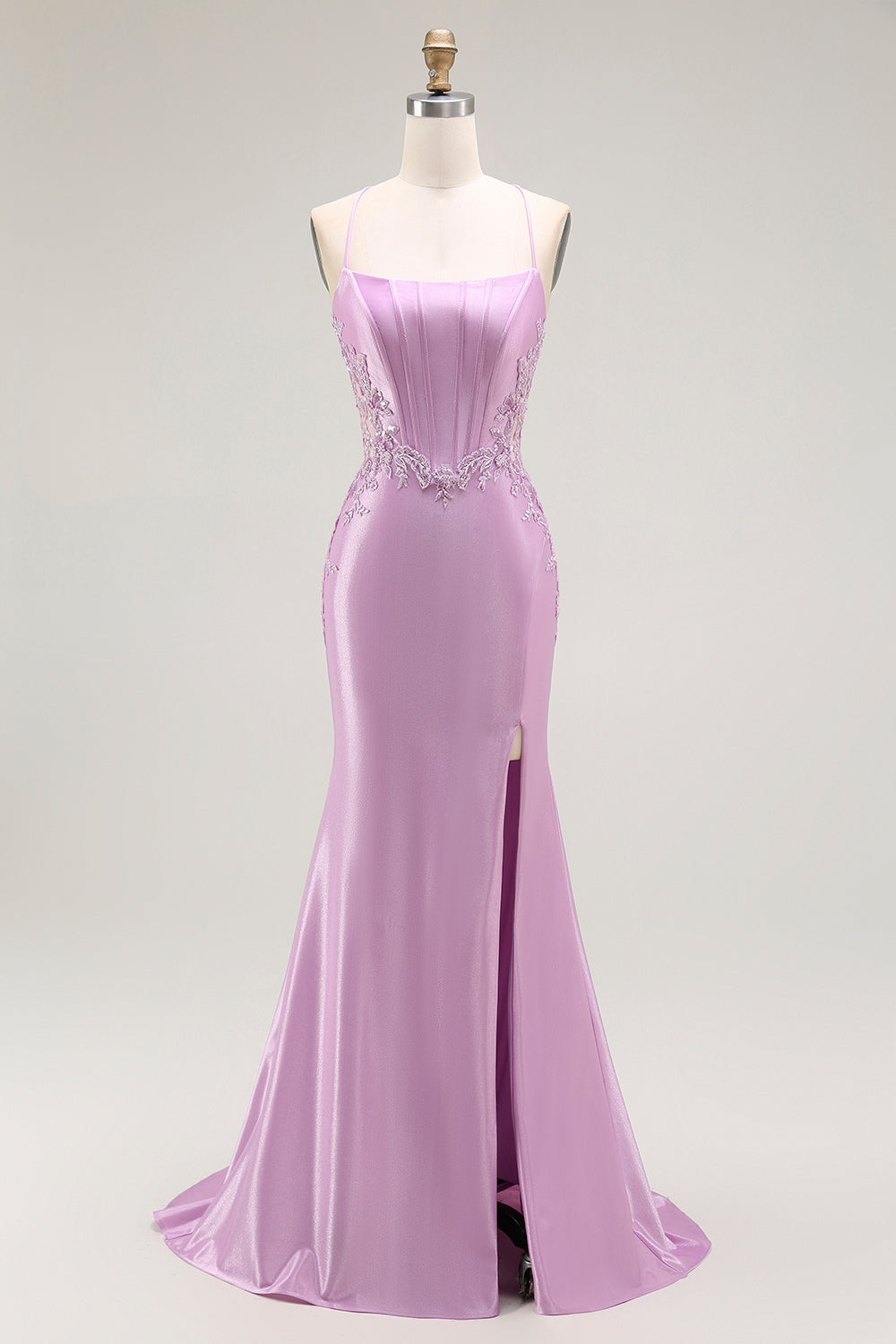 Sirène violette spaghetti bretelles Corset Robe de soirée longue avec fente