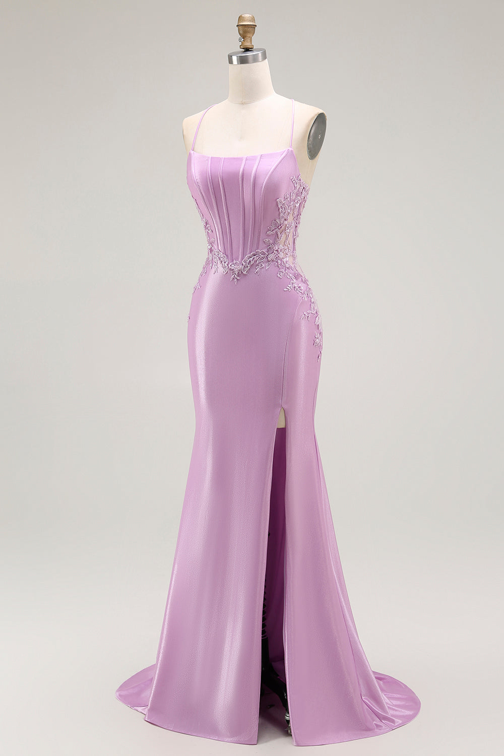 Sirène violette spaghetti bretelles Corset Robe de soirée longue avec fente