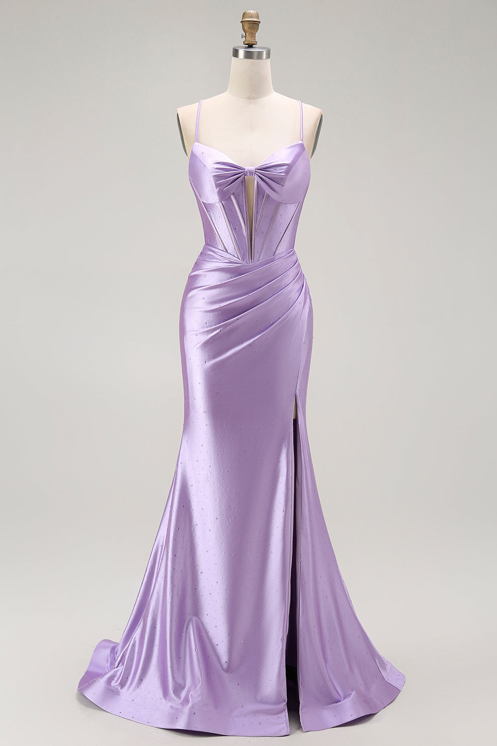Sirène violette spaghetti bretelles Corset perlé longue robe de bal avec fente