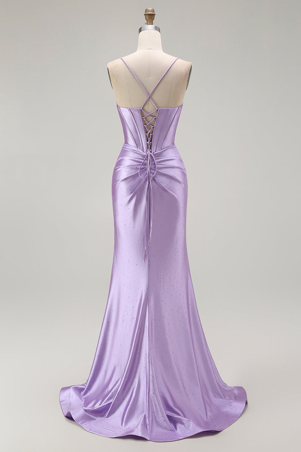 Sirène violette spaghetti bretelles Corset perlé longue robe de bal avec fente