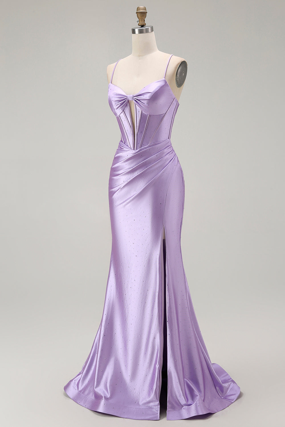 Sirène violette spaghetti bretelles Corset perlé longue robe de bal avec fente
